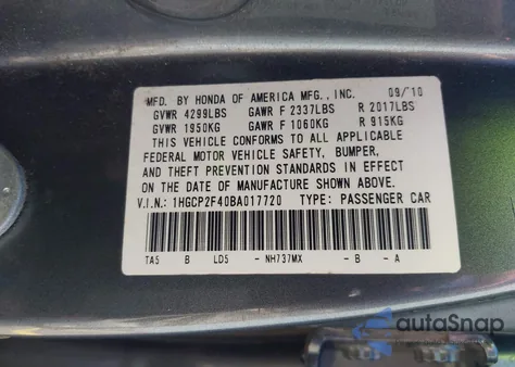 2011 Honda Accord 2.4 Lx-P from USA, damaged, VIN 1HGCP2F40BA017720